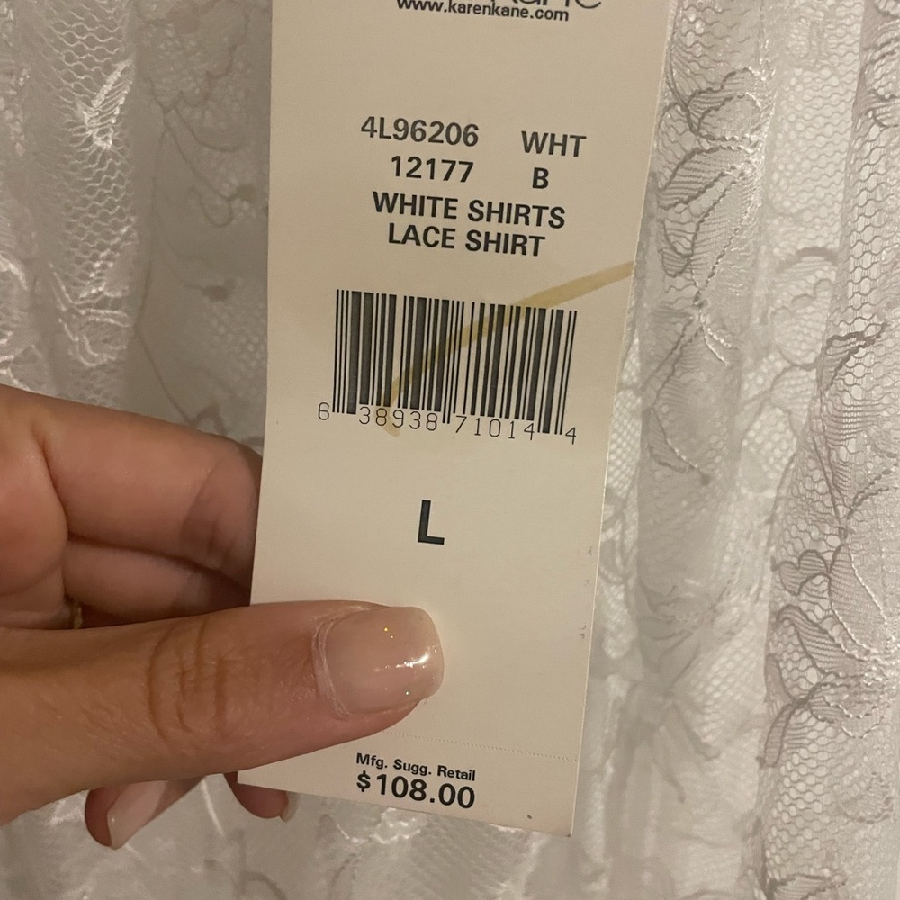NWT Karen Kane L sheer white lace womens long sleeve floral top - Picture 2 of 3